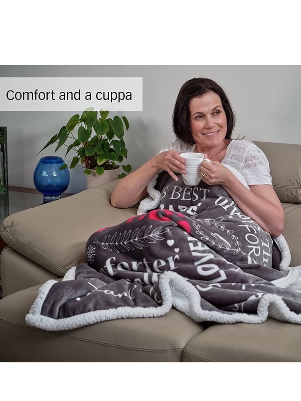 Mom Sherpa Throw Blanket – Smoke Gray | Double Layer Flannel & Sherpa | 60”x50” - Picture 4 of 7